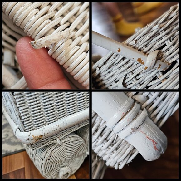 VTG White Wicker Wine Bottle Picnic Basket Organizer Caddy Rattan Cottage‎ - Picture 9 of 12